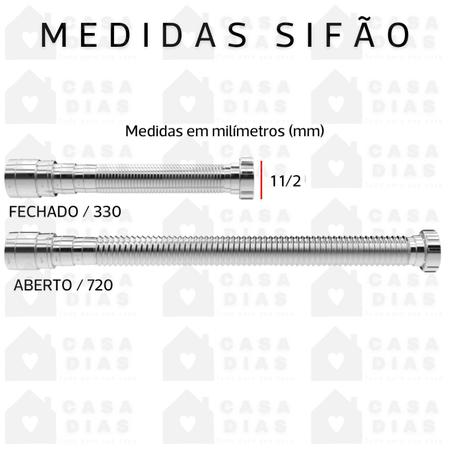 Imagem de Sifão Sanfonado Cromado Para Pia Cozinha Banheiro + Engate Flexível Trançado 60cm