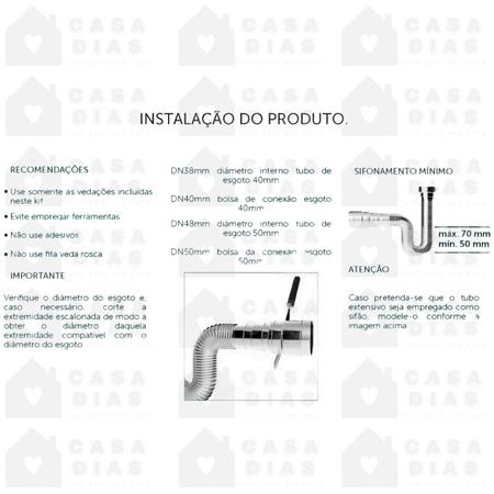 Imagem de Sifão Sanfonado Cromado Para Pia Cozinha Banheiro + Engate Flexível Trançado 60cm