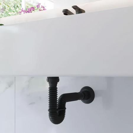 Imagem de Sifão Sanfonado Universal Preto Fosco Banheiro Cozinha Tanque