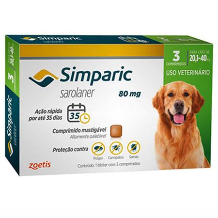 Imagem de Simparic Antipulgas E Carrapatos Cães 20,1 A 40kg C/3 Comprimidos
