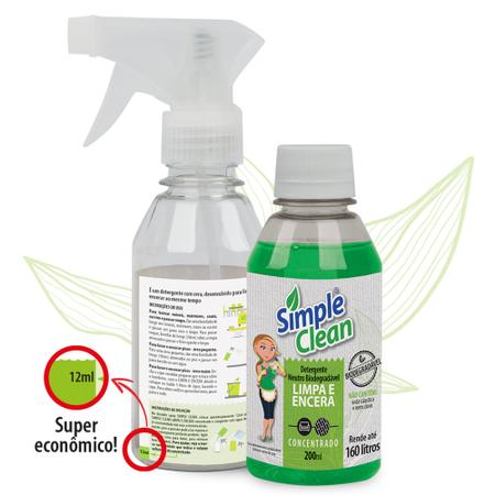 Imagem de Simple Clean Limpa e Encera Detergente neutro biodegrádavel super concentrado 200ml rende até 160L
