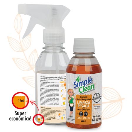 Imagem de Simple Clean Limpeza Pesada Detergente neutro biodegrádavel super concentrado 200ml rende até 60L