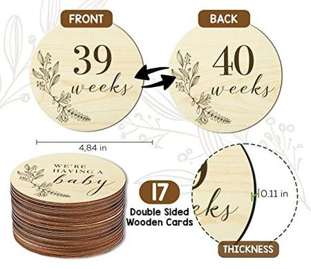 Imagem de Sinais de madeira do marco da gravidez para 8-40 semanas, Weekly Baby Bump Tracker Milestone Discs Baby Shower Gifts for Pregnant Moms, Gender Neutral Baby Announcement Cards
