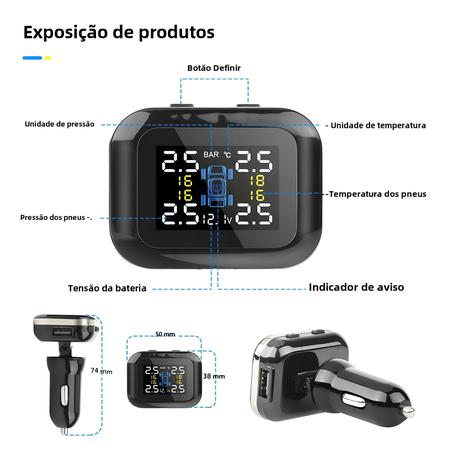 Imagem de Sistema de Alarme de Pressão de Pneus Digital TPMS - Universal, Sem Fio e com 4 Sensores