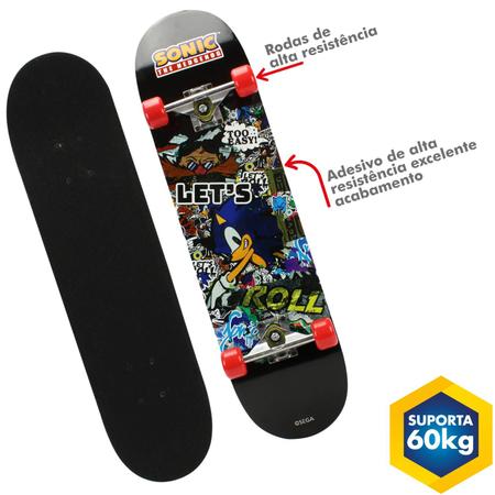 Imagem de Skate do Sonic Original Infantil com Lixa Skateboarding Radical