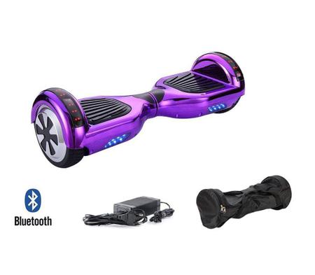 Imagem de Skate Elétrico Hoverboard 6.5" LILÁS CROMADO Bluetooth e LEDs com Bolsa - Bateria Samsung - Smart Balance