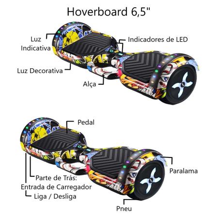 Imagem de Skate Elétrico Hoverboard 6,5 Led Bluetooth Capacete Squeeze