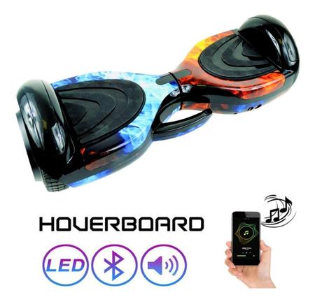 Skate Elétrico Overboard 6,5 Led Com Alça Diversão Cor Fogo e Água