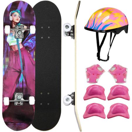 Imagem de Skate Feminino para Menina - Kit Proteção Infantil Completo