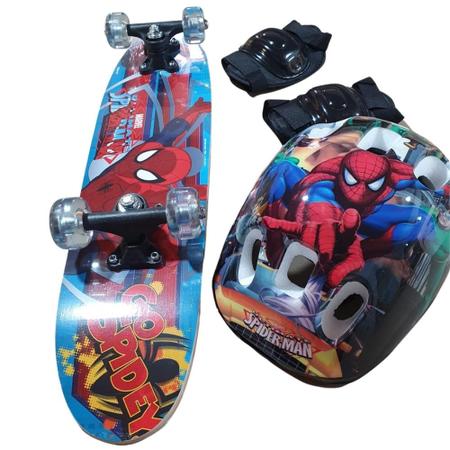 Imagem de Skate Infantil Com Kit Proteção Completo Homem Aranha Shape Madeira