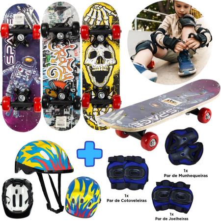 Imagem de Skate Infantil Criança com Capacete Kit Proteção Completo