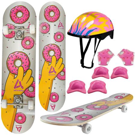 Mini Skate Feminino com Capacete Kit Proteção Rosa Esqueite - BFX - Mini  Skate - Magazine Luiza