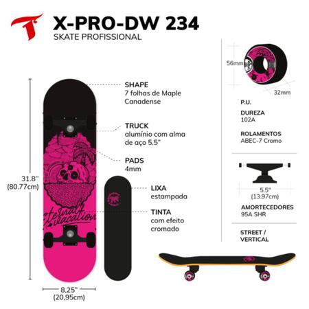 Imagem de Skate Profissional Maple Traxart Tropical X-Pro Até 100kg