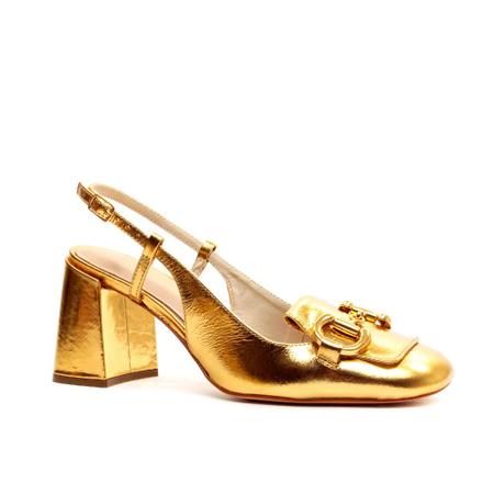 Imagem de Slingback Couro Ouro Salto Bloco Cecconello 2387002-3