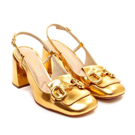 Imagem de Slingback Couro Ouro Salto Bloco Cecconello 2387002-3