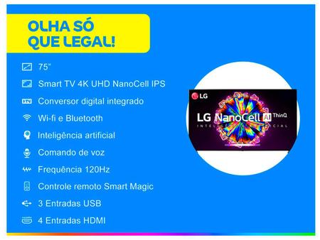 Smart Tv 4k Nanocell Ips 75 Lg 75nano90sna Tv 4k Ultra Hd Magazine Luiza