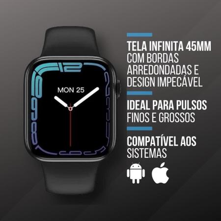 Smart Watch Séries 8 Relógio W28 Masculino Feminino Siri Bluetooth Troca  Foto Pulseira 45mm C/Nf - Preto