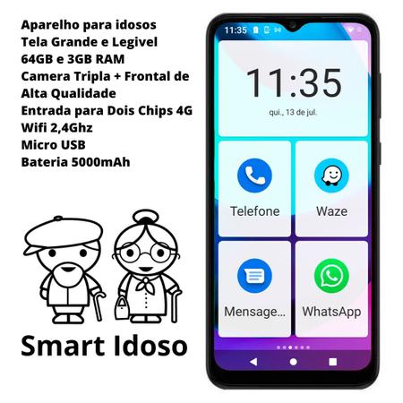 Imagem de Smartphone para Idoso Android Simplificado Tela Grande 64gb