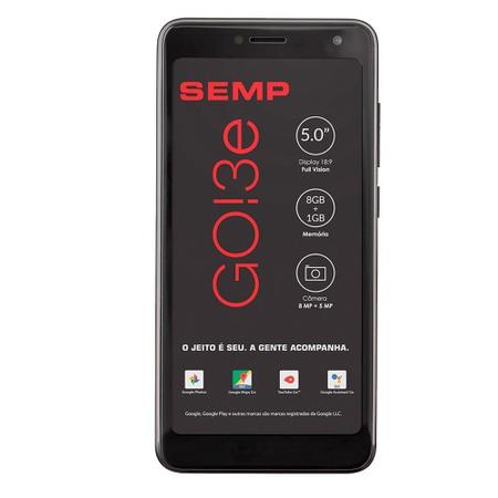 Imagem de Smartphone Semp GO! 3e, Preto, Tela 5", 3G+Wi-Fi, Android, Câm Traseira 8MP e Frontal 5MP, 8GB