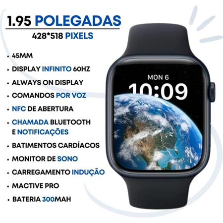 Smart Watch Séries 8 Relógio W28 Masculino Feminino Siri Bluetooth Troca  Foto Pulseira 45mm C/Nf - Preto