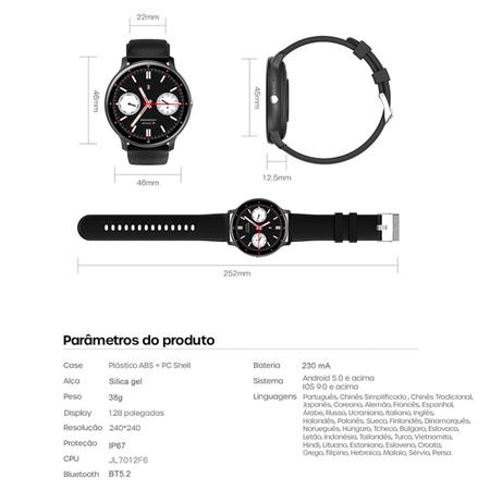 Imagem de Smartwatch Relógio Inteligente Haiz My Watch C Pro IP67 Tela LCD Full Touch 1,28 Fitness Tracker HZ-02C PRO