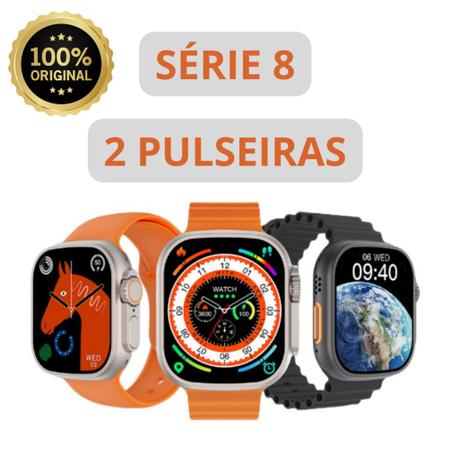 Smartwatch Ultra8 Série 8 Esportivo NFC, 45mm, Prata