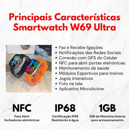 Imagem de Smartwatch W69 Ultra 49mm Série 9 Masculino NFC Memória Interna 2GB + Pulseira Extra