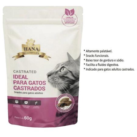 Imagem de Snacks Hana Healthy Life Castrated P/ Gatos Adultos 60g Kit c/ 20 unid.