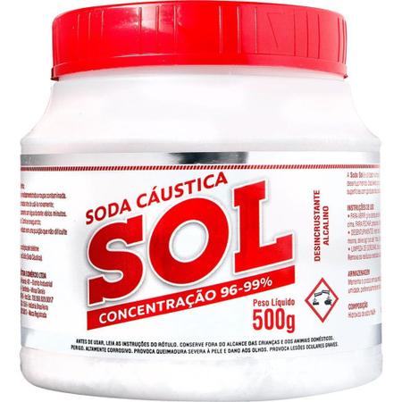 Imagem de Soda Cáustica Sol 500g Desentupir Canos E Fazer Sabão