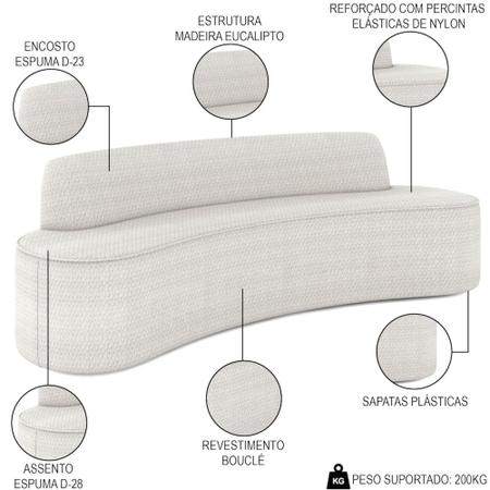 Imagem de Sofá 2 Lugares para Sala de Estar Living 150cm Koane D06 Bouclê Off White - Mpozenato