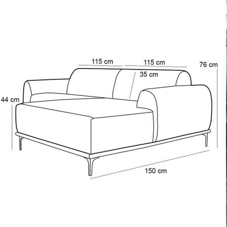 Imagem de Sofá 230cm 4 Lugares com Chaise Direito Pés Gold Molino B-276 Veludo Terra - Domi