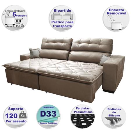 Imagem de Sofá 2,32m Retrátil e Reclinável com Molas Cama inBox Confort Tecido Suede Velusoft Castor