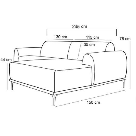 Imagem de Sofá 245cm 4 Lugares com Chaise Direito Pés Gold Molino B-317 Veludo Cinza - Domi