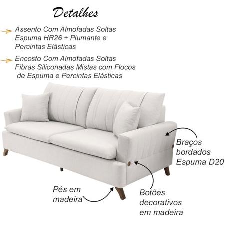 Imagem de Sofa 3 Lugares 180 cm Eron Linho Bege Vazzano