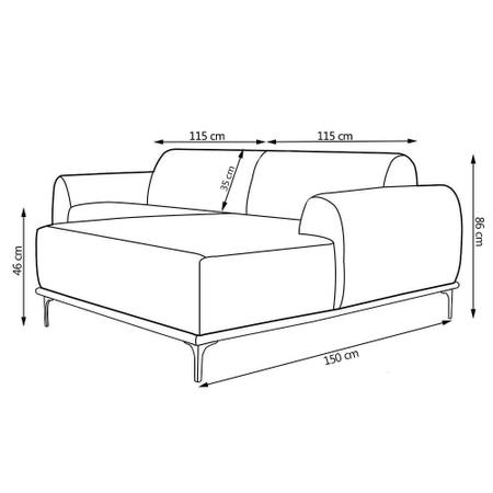 Imagem de Sofá 3 Lugares com Chaise Esquerdo Base de Madeira Euro 230 cm Veludo Preto - Gran Belo