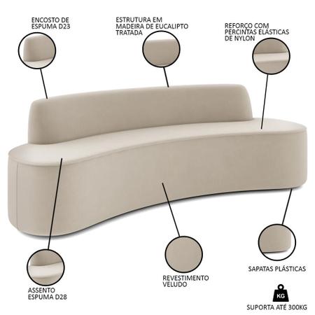 Imagem de Sofá 3 Lugares para Sala de Estar Living 210cm Koane D06 Veludo Creme - Mpozenato