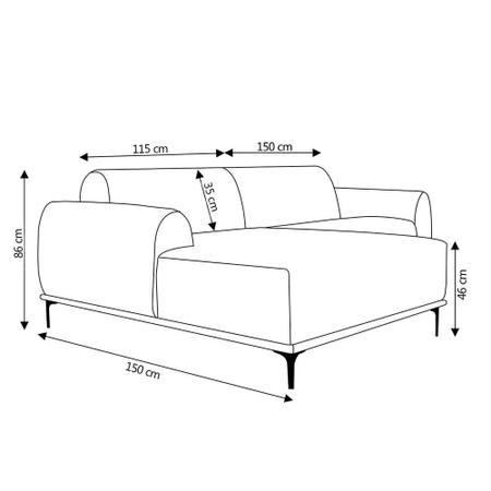 Imagem de Sofá 4 Lugares com Chaise Base de Madeira Euro 265 cm Veludo Turquesa - Gran Belo