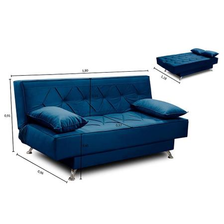 Imagem de sofá cama 1,80m Isa Suede Azul Adonai Estofados