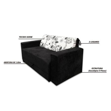 Imagem de Sofá-Cama 2 Lugares Pratik 5000 Mamflex Preto/Cinza Floral Suede Amassado