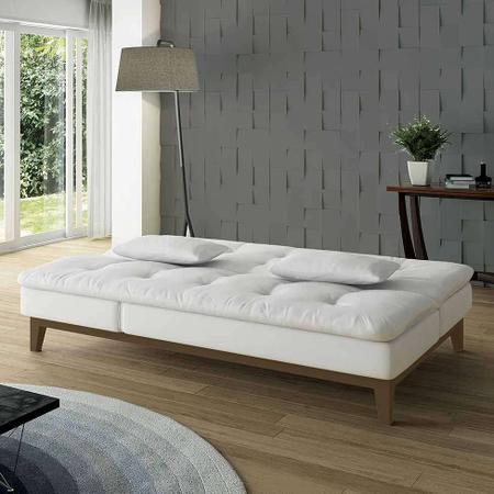 Imagem de Sofá-Cama 3 Lugares Casal Amanda com Pés de Madeira material sintético Branco