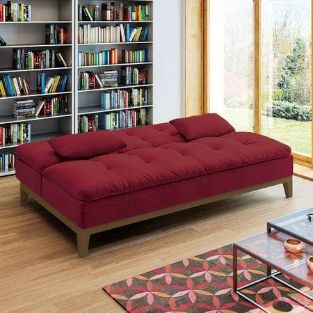 Imagem de Sofá-Cama 3 Lugares Casal Premium Base e Pés de Madeira Suede Vermelho