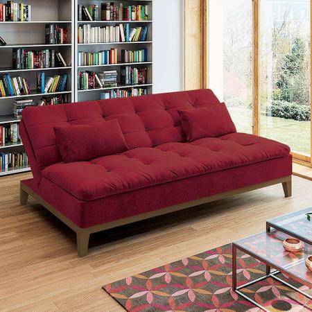 Imagem de Sofá-Cama 3 Lugares Casal Premium Base e Pés de Madeira Suede Vermelho