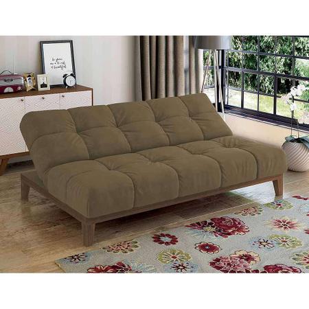 Imagem de Sofá-Cama 3 Lugares Casal Solare Base e Pés de Madeira Suede Castanho