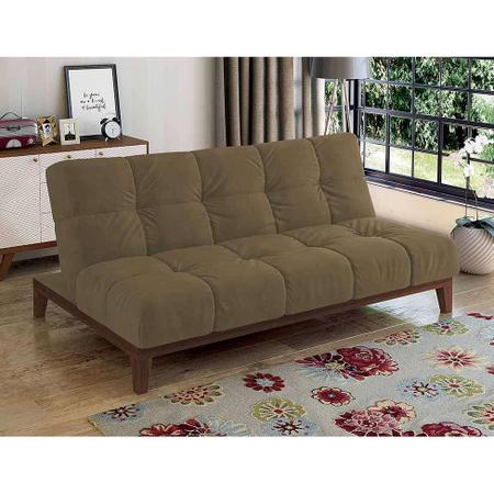 Imagem de Sofá-Cama 3 Lugares Casal Solare Base e Pés de Madeira Suede Castanho