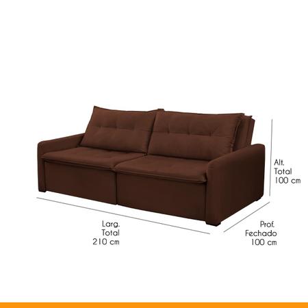 Imagem de Sofá Cama 4 Lugares Retrátil Reclinável 210x100 Cm Slim Suede Marrom - Só Sofá