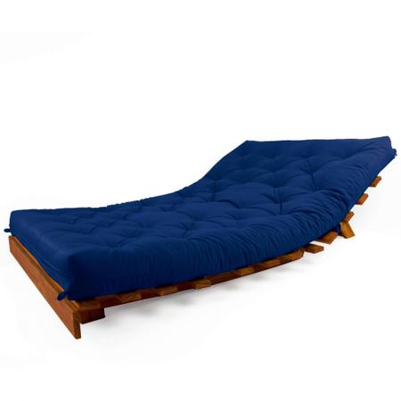 Imagem de Sofá Cama Casal Futon Tokio Azul Royal Acquablock Madeira Maciça Cor Imbuia