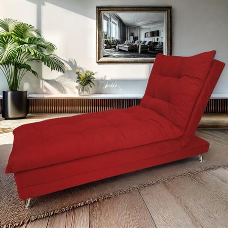 Imagem de Sofa Cama Chaise Bicama Reclinavel Sala  Diva Suede Vermelho - INCASA DECOR