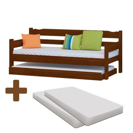 Sofá Cama De Solteiro Em Madeira Maciça Com Auxiliar E 2 Colchões Castanho Nemargi Imagem de Sofá Cama De Solteiro Em Madeira Maciça Com Auxiliar E 2 Colchões Castanho Nemargi