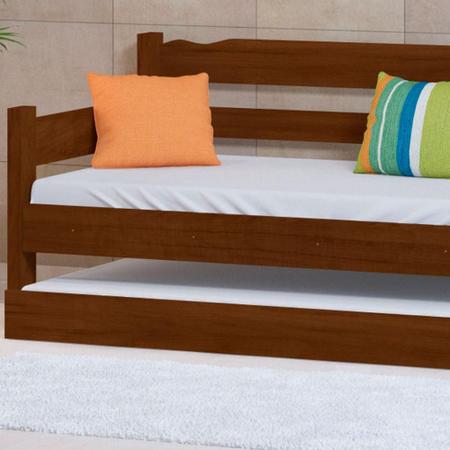 Sofá Cama De Solteiro Em Madeira Maciça Com Auxiliar E 2 Colchões Castanho Nemargi Imagem de Sofá Cama De Solteiro Em Madeira Maciça Com Auxiliar E 2 Colchões Castanho Nemargi