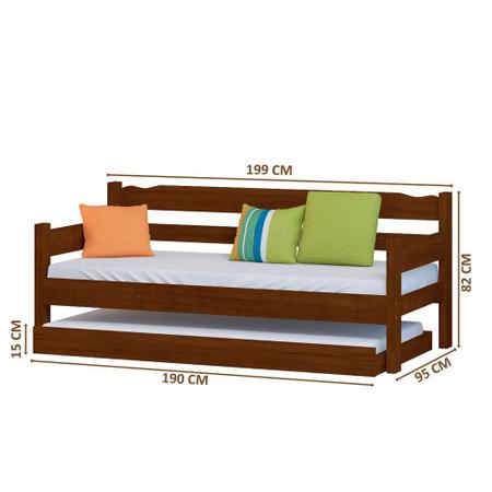 Sofá Cama De Solteiro Em Madeira Maciça Com Auxiliar E 2 Colchões Castanho Nemargi Imagem de Sofá Cama De Solteiro Em Madeira Maciça Com Auxiliar E 2 Colchões Castanho Nemargi